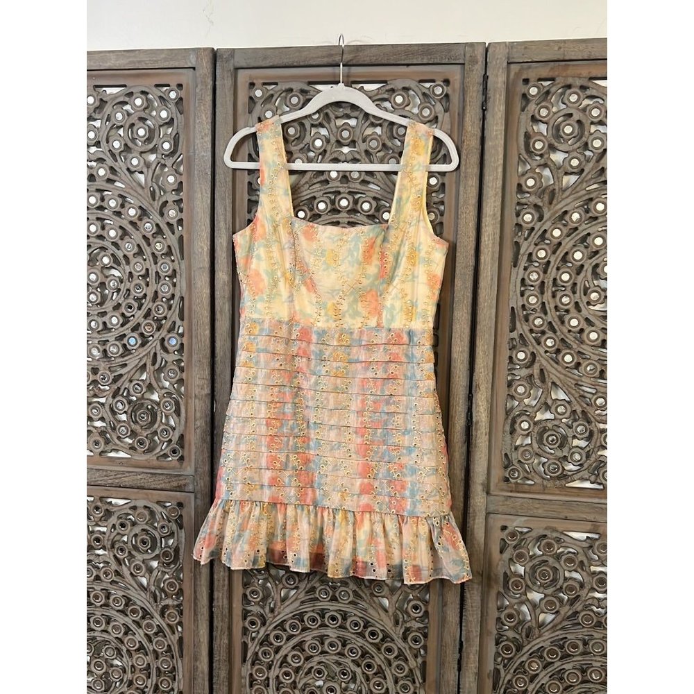 Dee Dee Ruffled Lace Appliqué Spring Dress Mini Length Cocktail wedding SZ M nwt